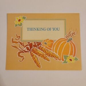 Vintage Pastel Orange Pumpkin Harvest Thinking of You Card - New with Envelope